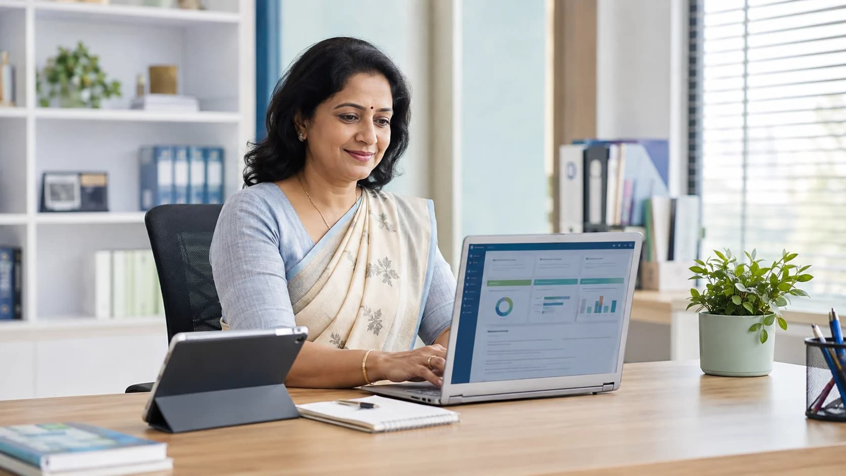Teacher using the Maskeen Edutech dashboard