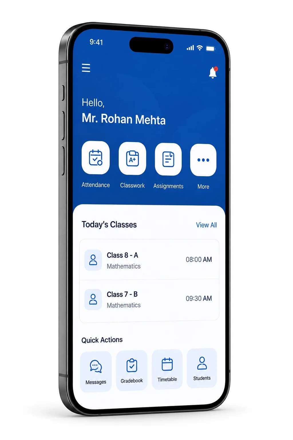 Maskeen Edutech teacher app on a premium smartphone